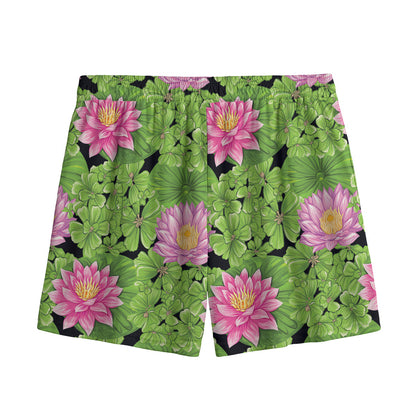 Cute Water Lily Pattern Print Mesh Shorts