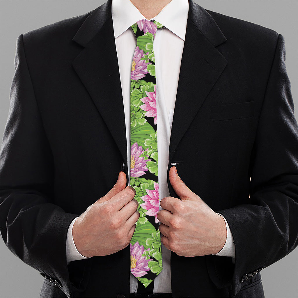 Cute Water Lily Pattern Print Necktie