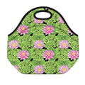 Cute Water Lily Pattern Print Neoprene Lunch Bag