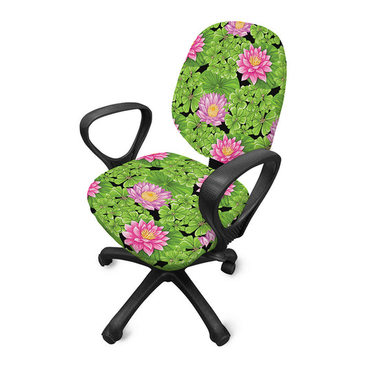 Cute Water Lily Pattern Print Office Chair Cover