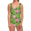 Cute Water Lily Pattern Print One Piece Swimsuit