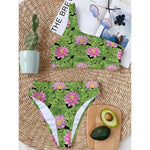 Cute Water Lily Pattern Print One Shoulder Bikini Top