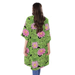 Cute Water Lily Pattern Print Open Front Beach Cover Up