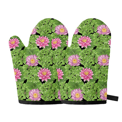 Cute Water Lily Pattern Print Oven Mitts