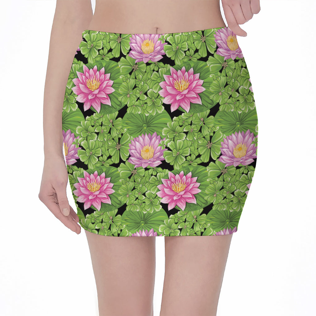 Cute Water Lily Pattern Print Pencil Mini Skirt