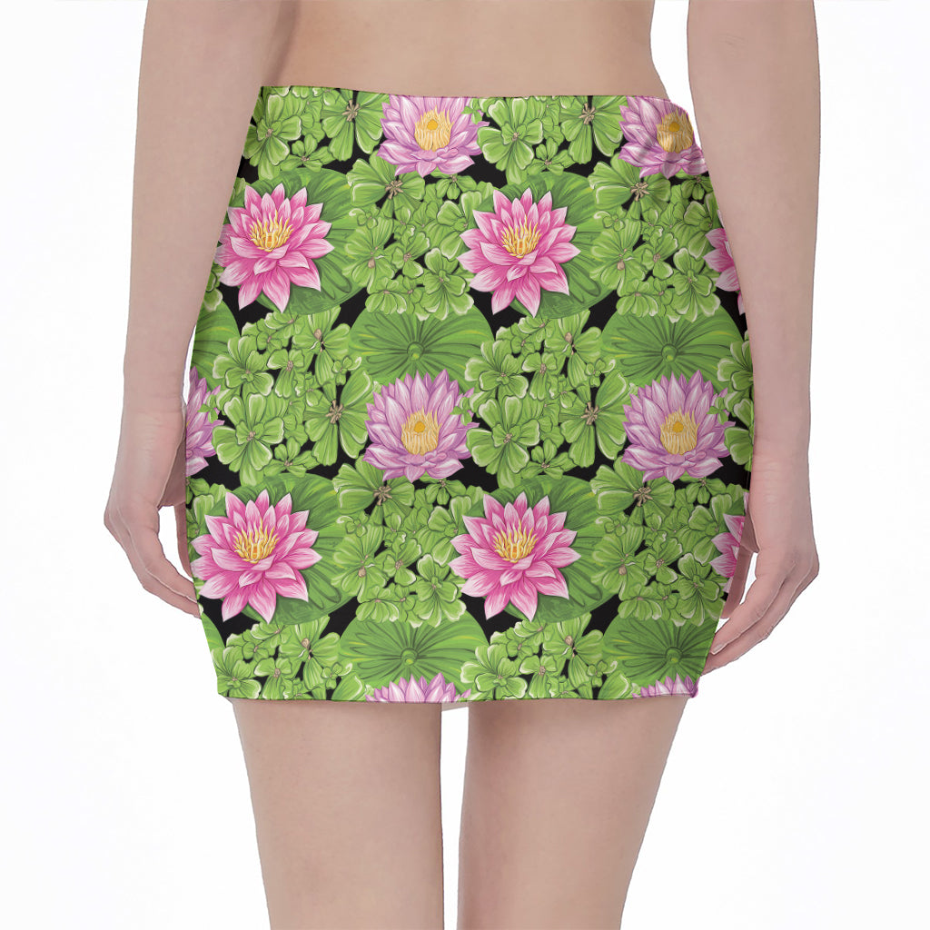 Cute Water Lily Pattern Print Pencil Mini Skirt