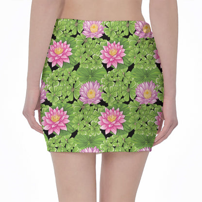 Cute Water Lily Pattern Print Pencil Mini Skirt
