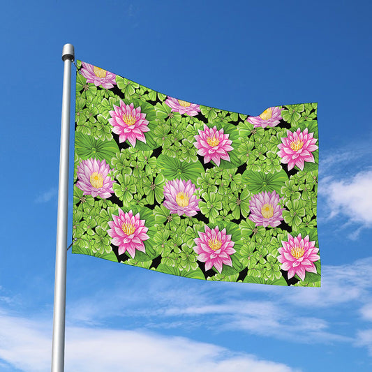 Cute Water Lily Pattern Print Polyester Flag