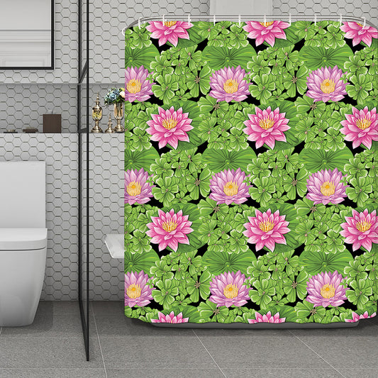 Cute Water Lily Pattern Print Polyester Shower Curtain