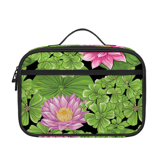 Cute Water Lily Pattern Print Portable Lunch Bag