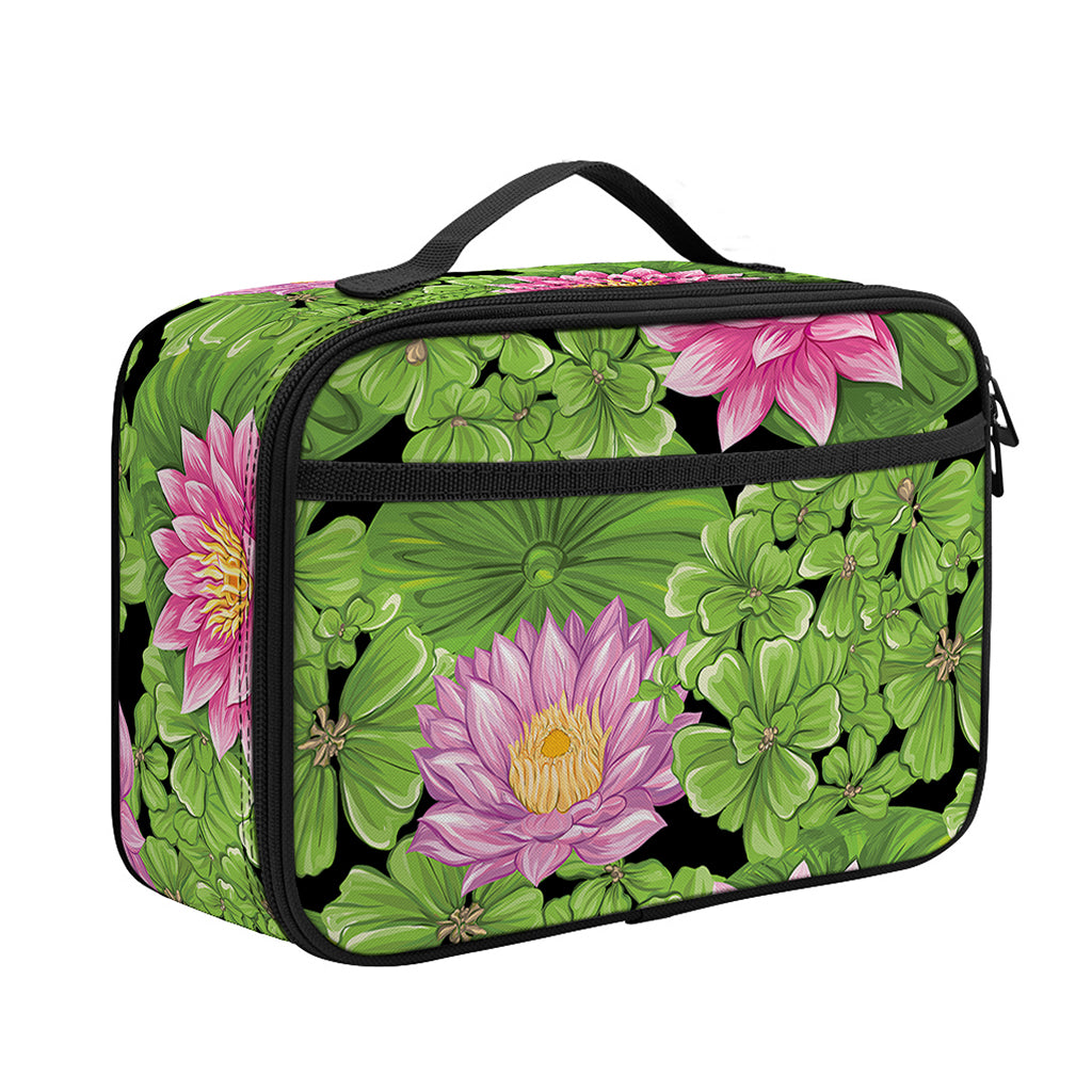 Cute Water Lily Pattern Print Portable Lunch Bag