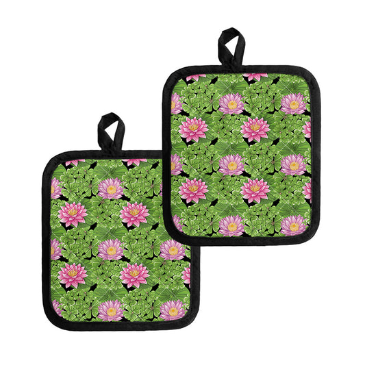 Cute Water Lily Pattern Print Pot Holders