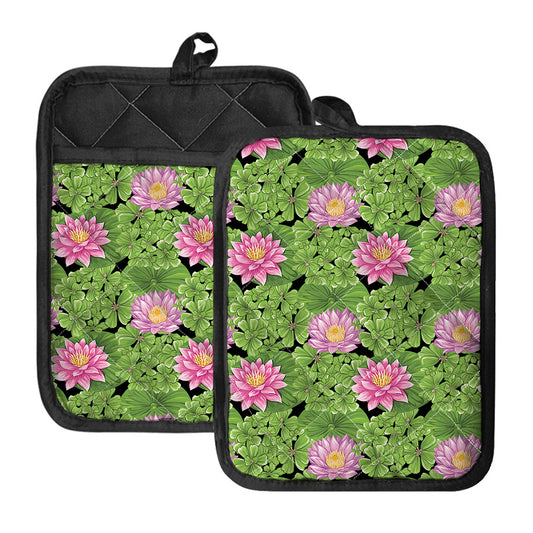Cute Water Lily Pattern Print Pot Holders With Pocket