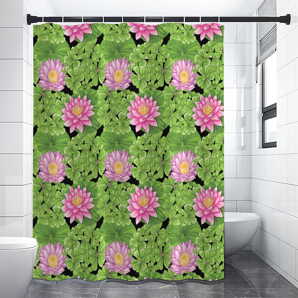 Cute Water Lily Pattern Print Premium Shower Curtain