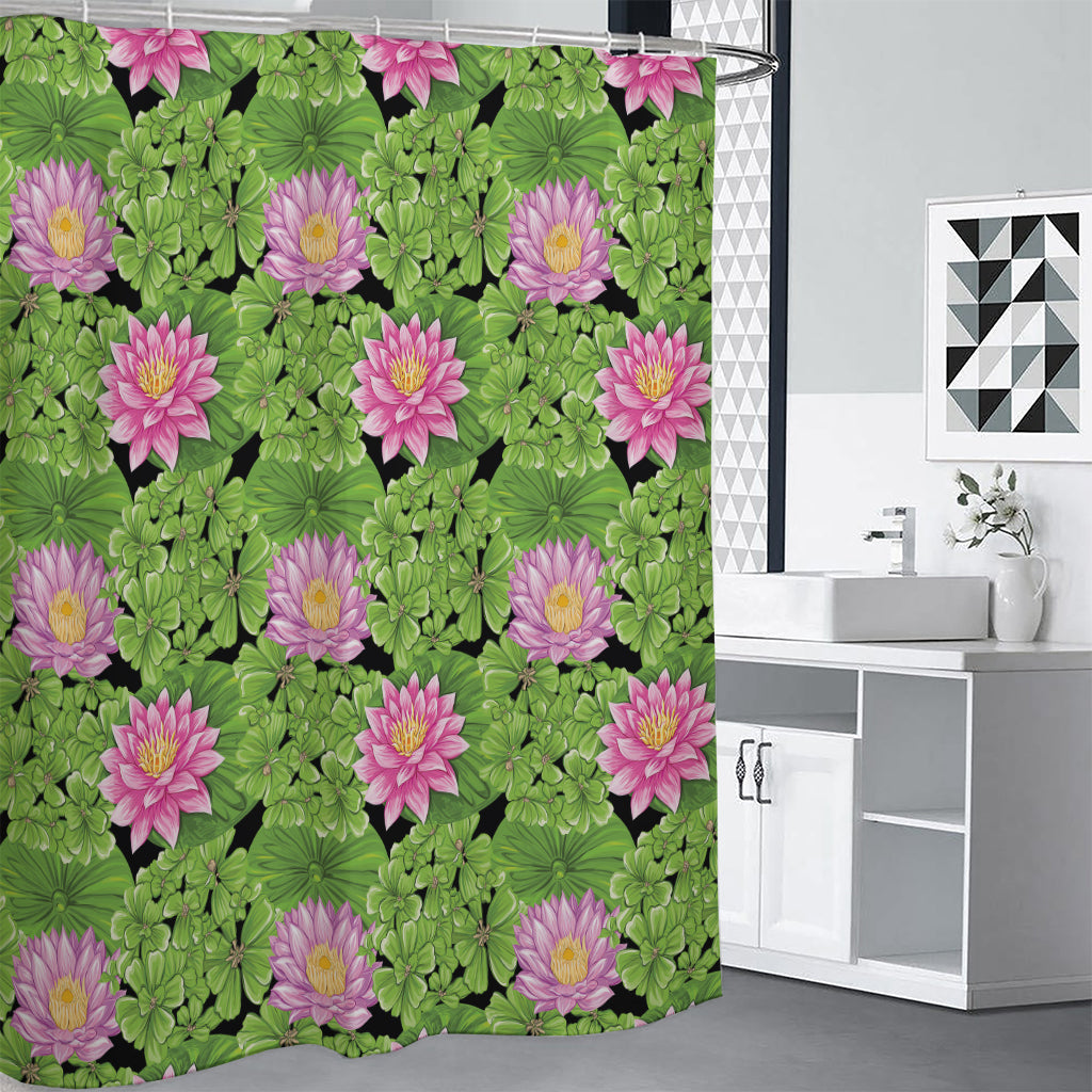 Cute Water Lily Pattern Print Premium Shower Curtain