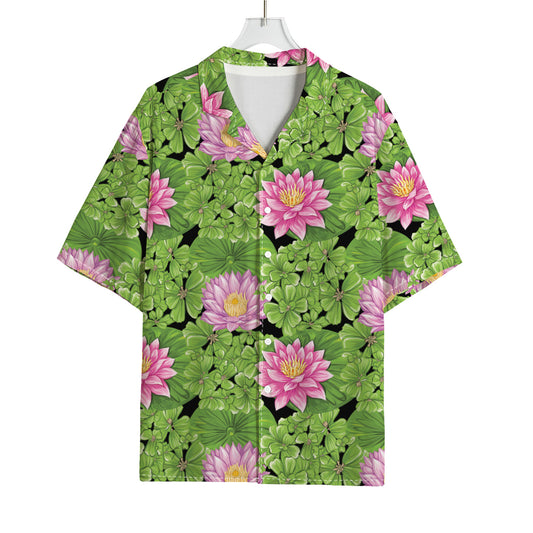 Cute Water Lily Pattern Print Rayon Hawaiian Shirt
