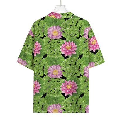 Cute Water Lily Pattern Print Rayon Hawaiian Shirt