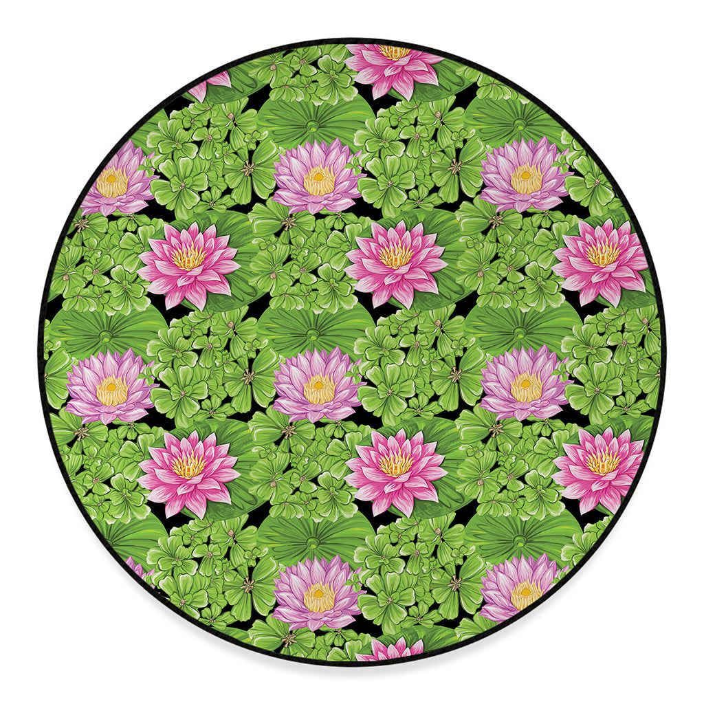 Cute Water Lily Pattern Print Round Floor Mat