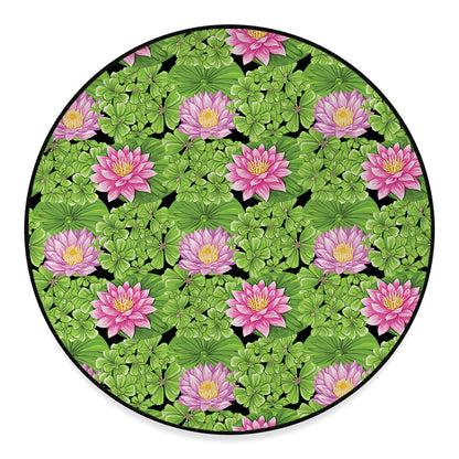 Cute Water Lily Pattern Print Round Floor Mat