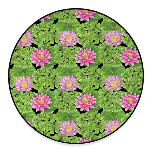 Cute Water Lily Pattern Print Round Floor Mat