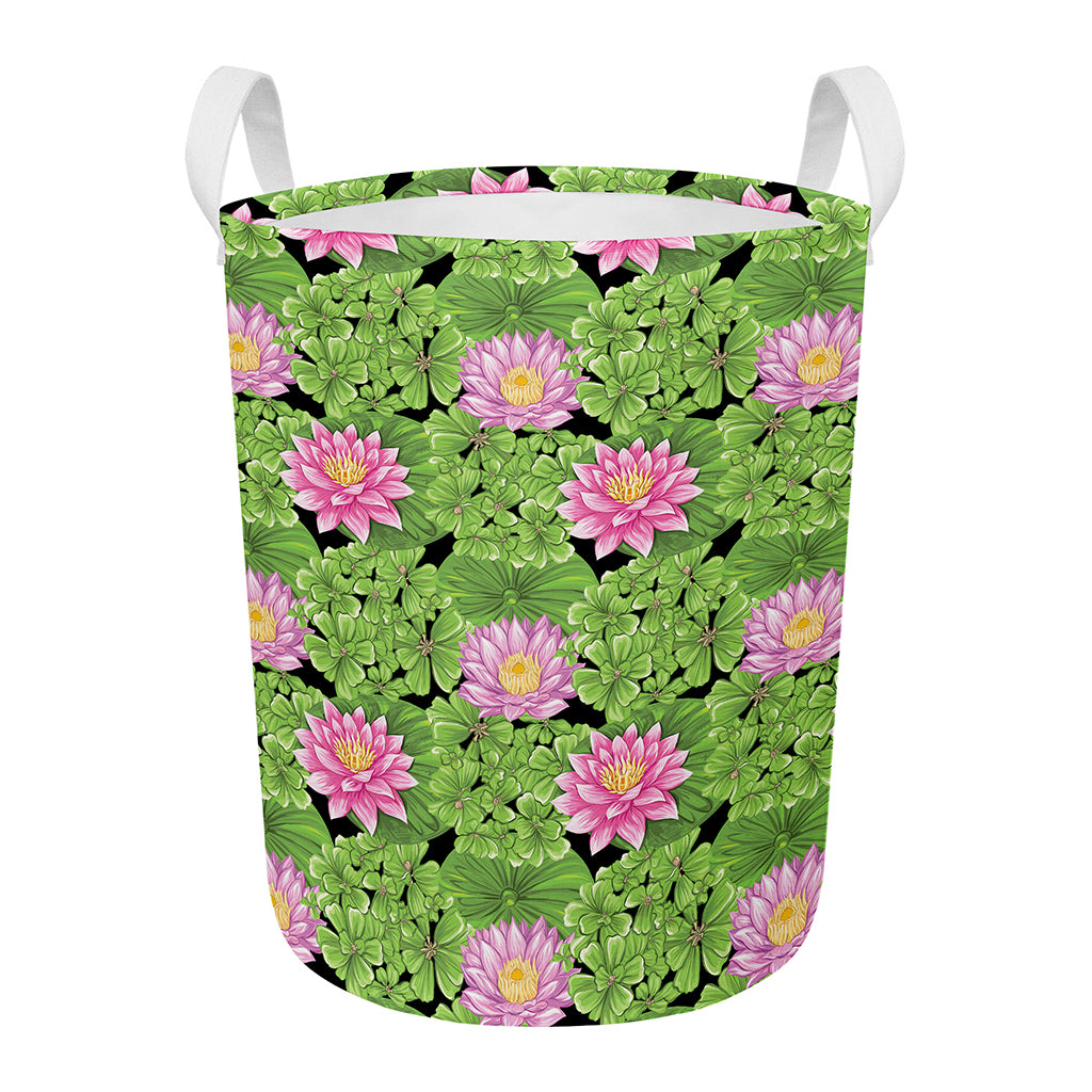 Cute Water Lily Pattern Print Round Laundry Basket