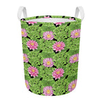 Cute Water Lily Pattern Print Round Laundry Basket