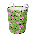 Cute Water Lily Pattern Print Round Laundry Basket