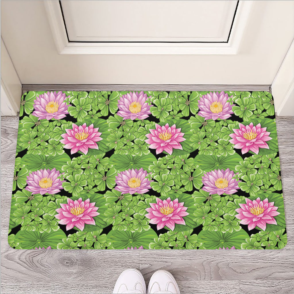 Cute Water Lily Pattern Print Rubber Doormat