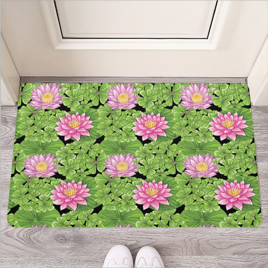 Cute Water Lily Pattern Print Rubber Doormat