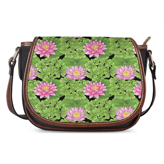 Cute Water Lily Pattern Print Saddle Bag