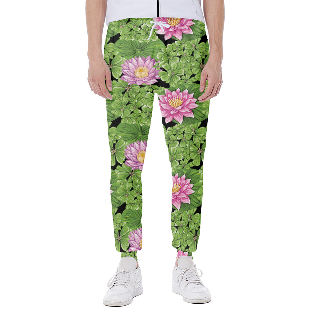 Cute Water Lily Pattern Print Scuba Joggers
