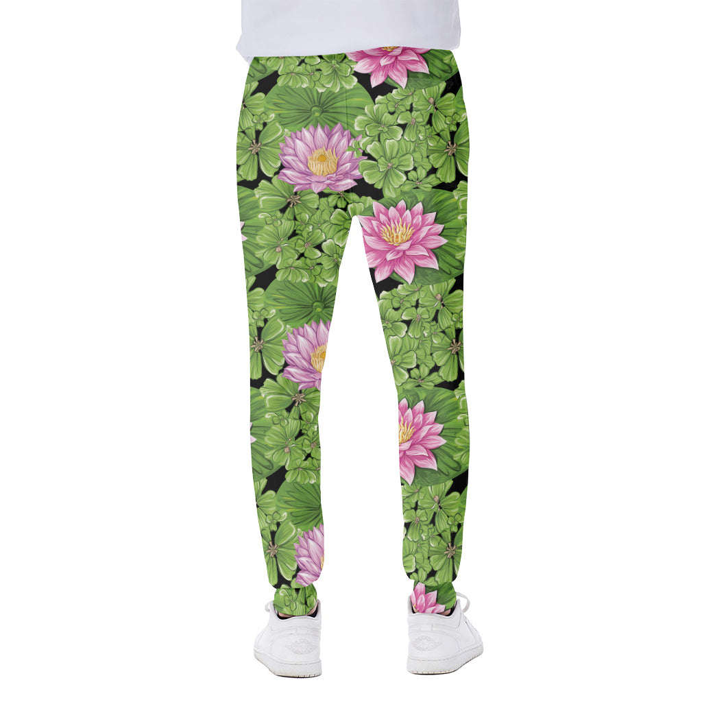 Cute Water Lily Pattern Print Scuba Joggers