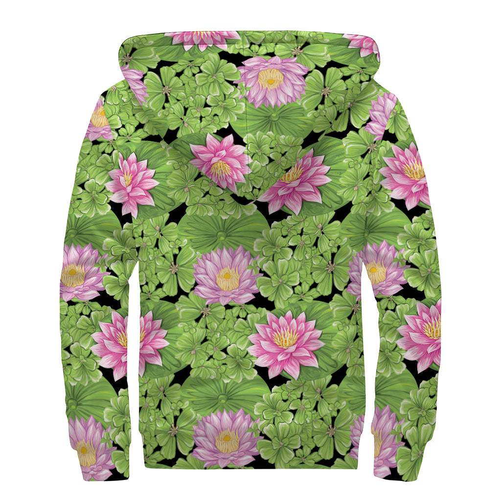 Cute Water Lily Pattern Print Sherpa Lined Zip Up Hoodie
