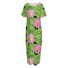 Cute Water Lily Pattern Print Short Sleeve Long Nightdress