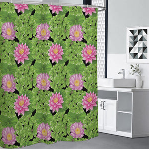 Cute Water Lily Pattern Print Shower Curtain