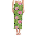 Cute Water Lily Pattern Print Side Slit Maxi Skirt