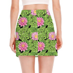 Cute Water Lily Pattern Print Side Slit Mini Skirt