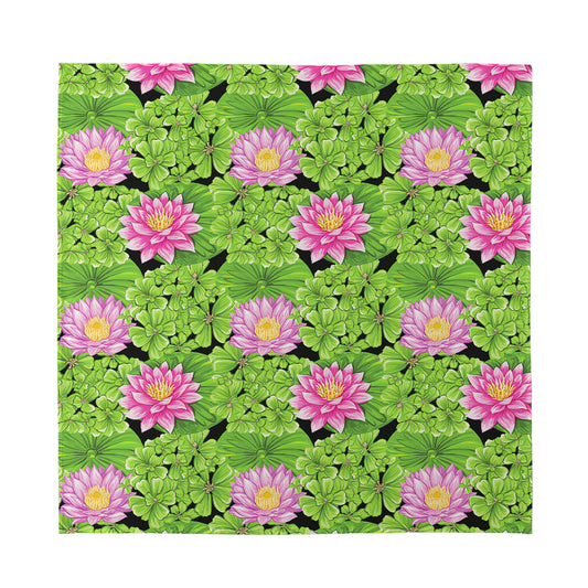 Cute Water Lily Pattern Print Silk Bandana