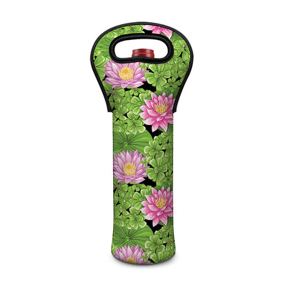 Cute Water Lily Pattern Print Single Neoprene Wine Tote
