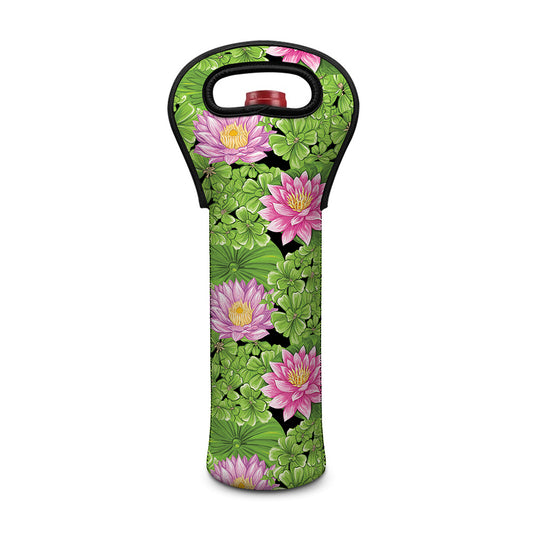 Cute Water Lily Pattern Print Single Neoprene Wine Tote