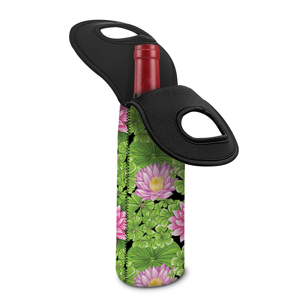 Cute Water Lily Pattern Print Single Neoprene Wine Tote