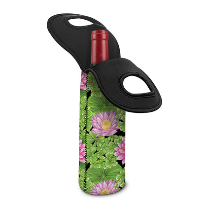 Cute Water Lily Pattern Print Single Neoprene Wine Tote