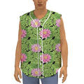 Cute Water Lily Pattern Print Sleeveless Baseball Jersey