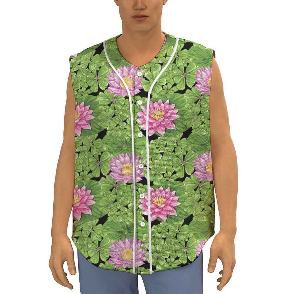 Cute Water Lily Pattern Print Sleeveless Baseball Jersey