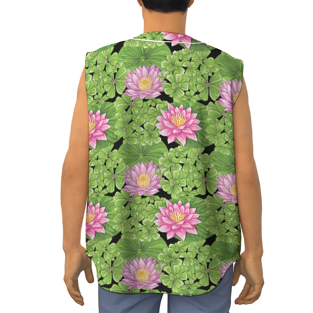 Cute Water Lily Pattern Print Sleeveless Baseball Jersey