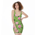 Cute Water Lily Pattern Print Sleeveless Bodycon Dress