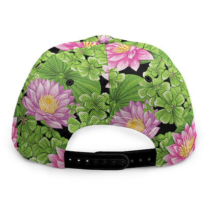 Cute Water Lily Pattern Print Snapback Cap