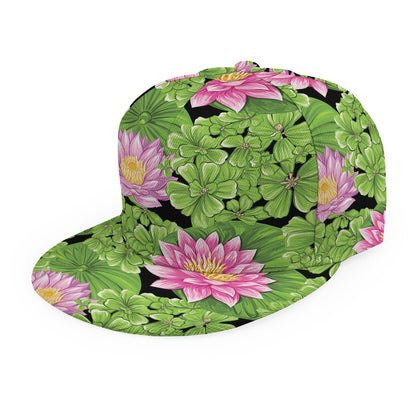 Cute Water Lily Pattern Print Snapback Cap