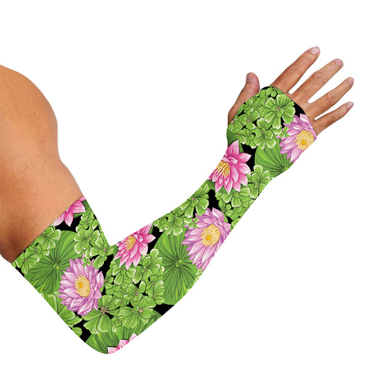 Cute Water Lily Pattern Print Sun Protection Arm Sleeves