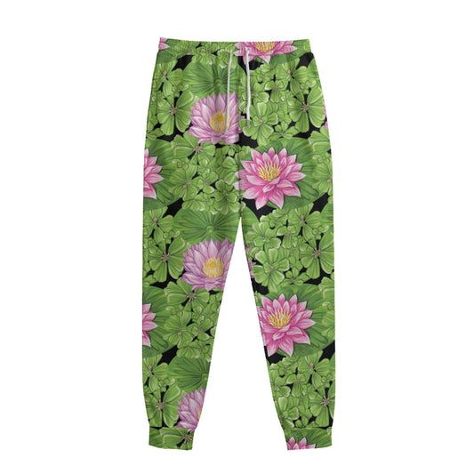 Cute Water Lily Pattern Print Sweatpants